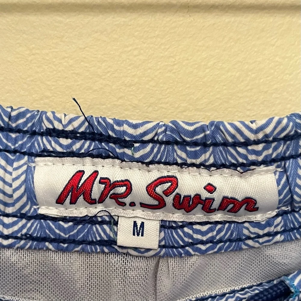Mr. Swim Men’s Swim Trunks Blue and White Size Medium Summer Beach Vacation